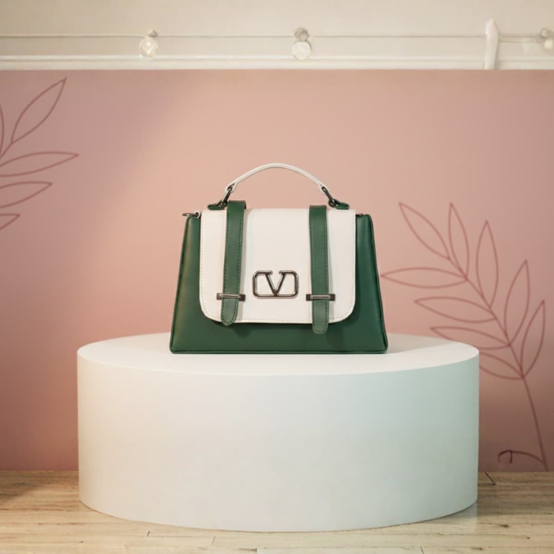 Pink Premium Contrast Flap Sling Bag for Women in Green thumbnail 3