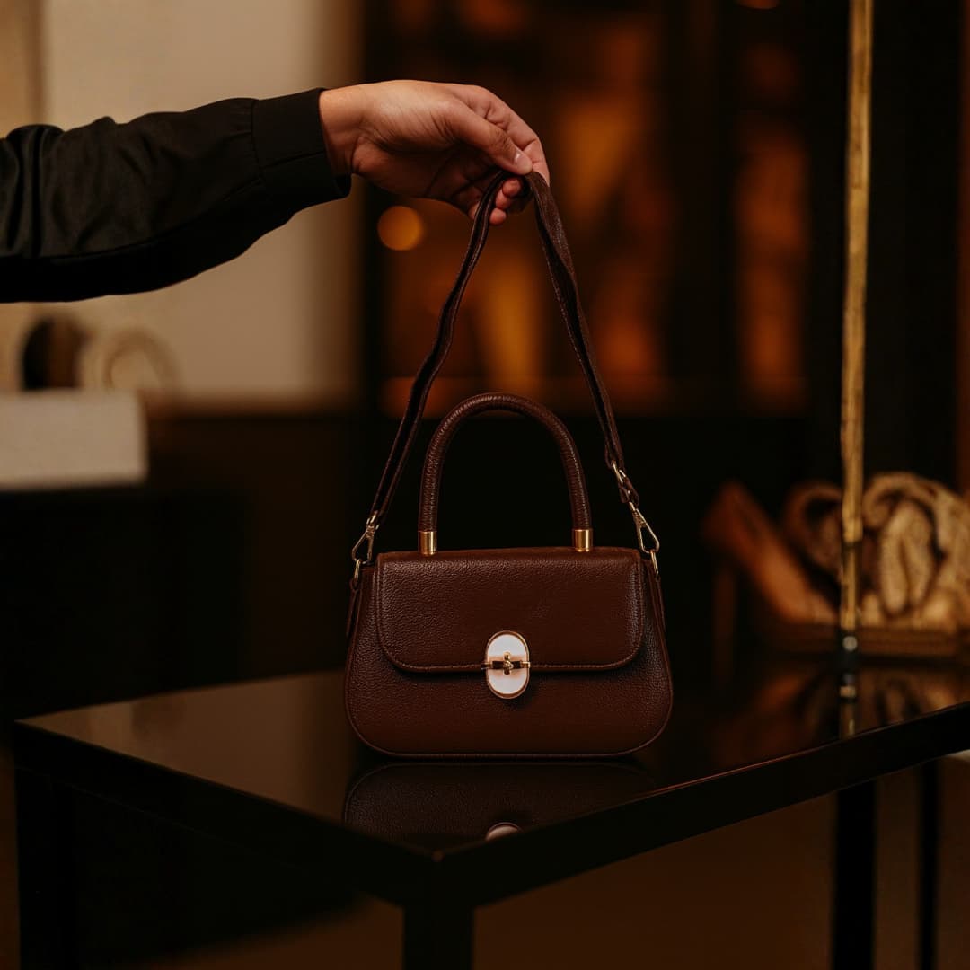 Pink Premium Mini Top Handle Sling Bag for Women in Brown thumbnail 6
