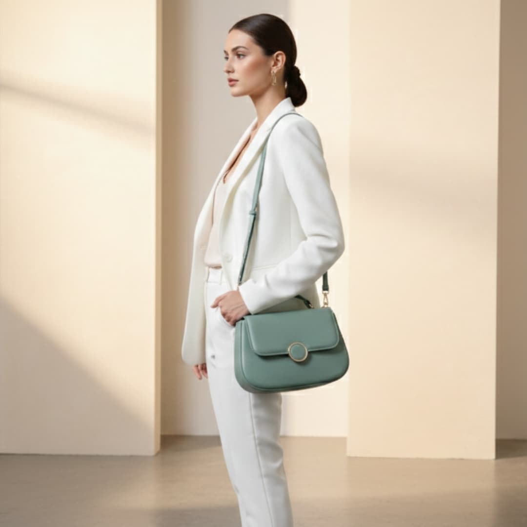 Green Round-Lock Mini Handbag in Green thumbnail 3