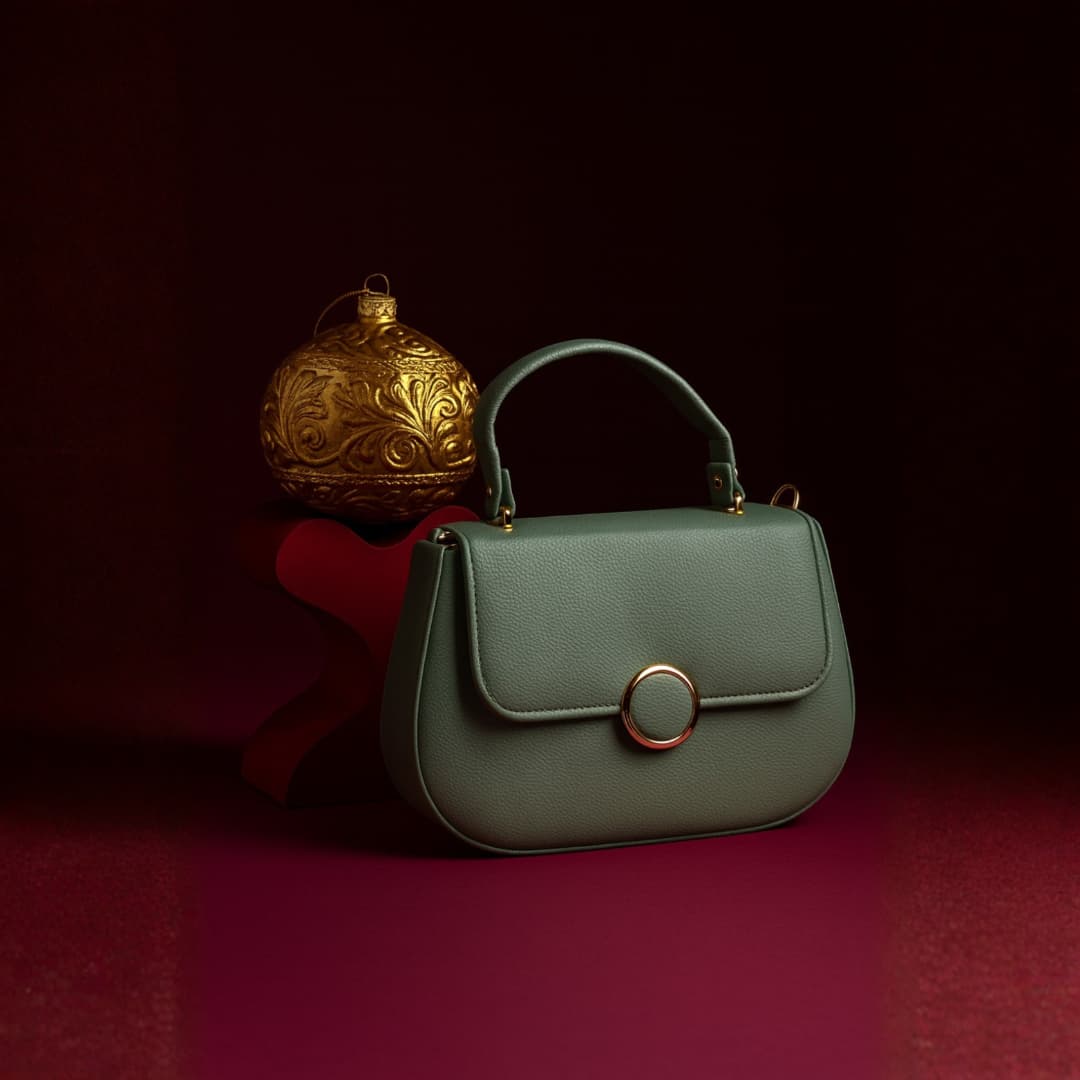 Green Round-Lock Mini Handbag in Green thumbnail 5