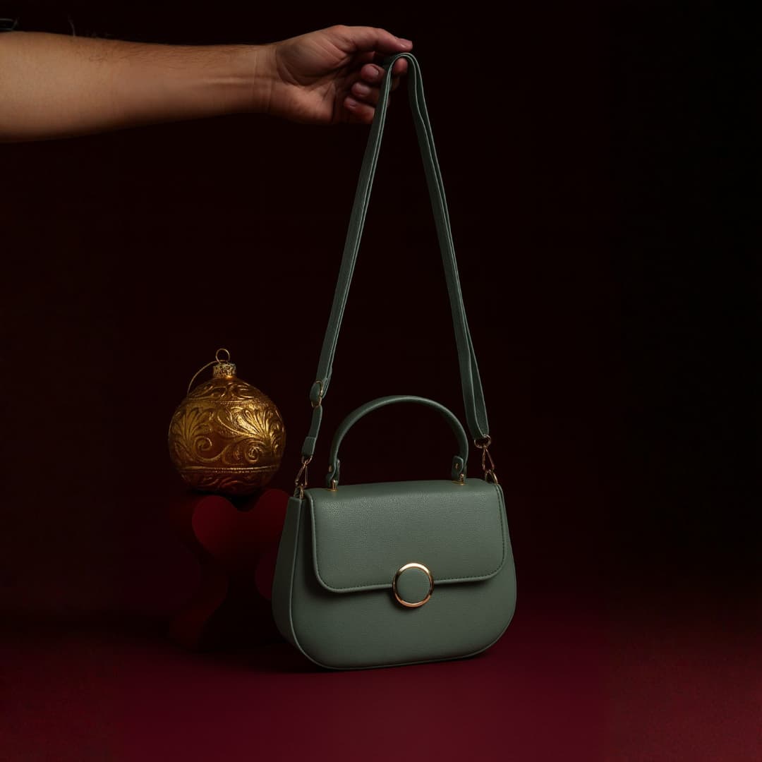 Green Round-Lock Mini Handbag in Green thumbnail 8