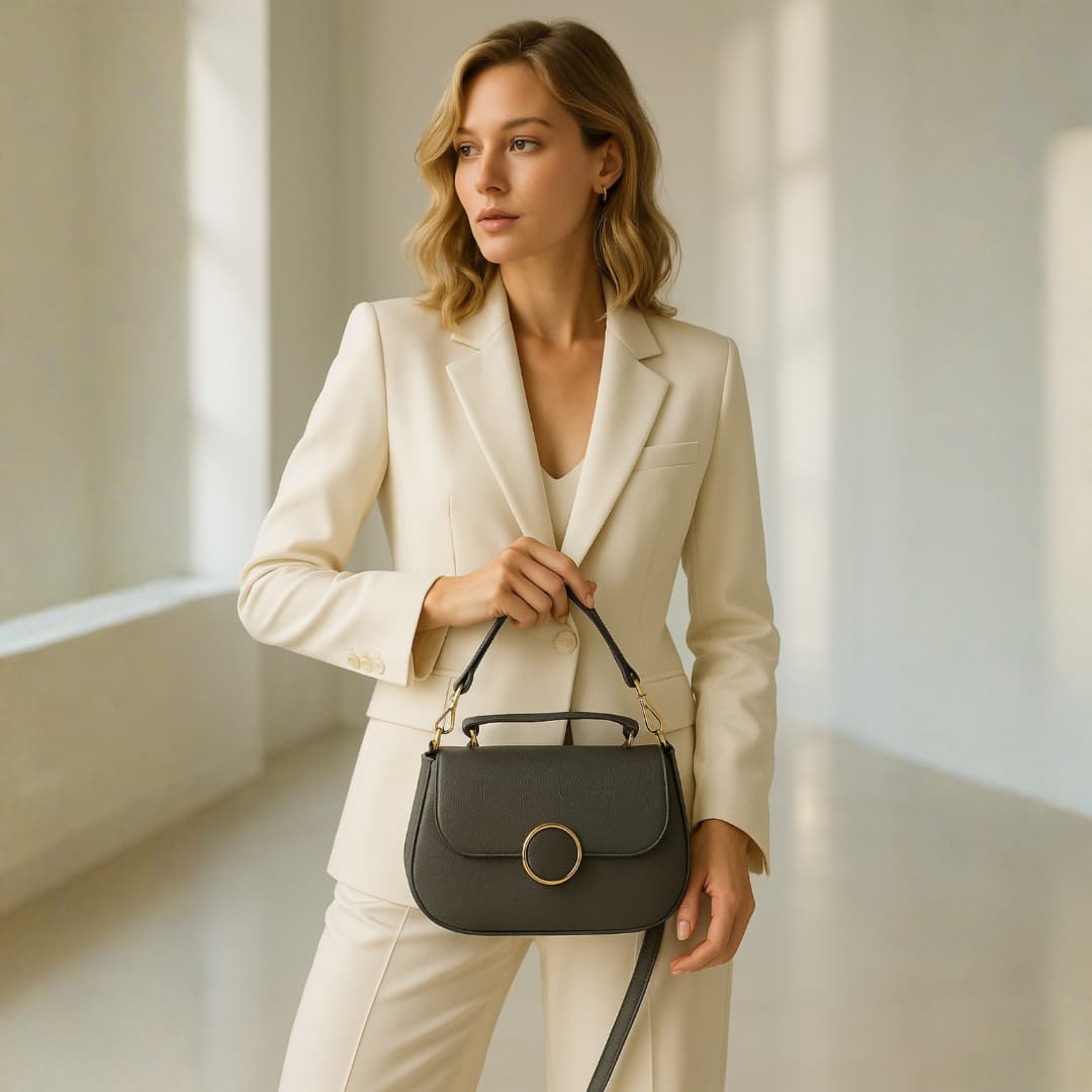 Grey Round-Lock Mini Handbag in Grey thumbnail 3
