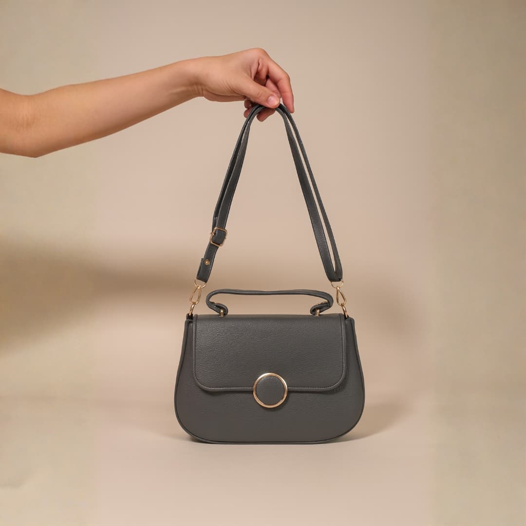 Grey Round-Lock Mini Handbag in Grey thumbnail 7