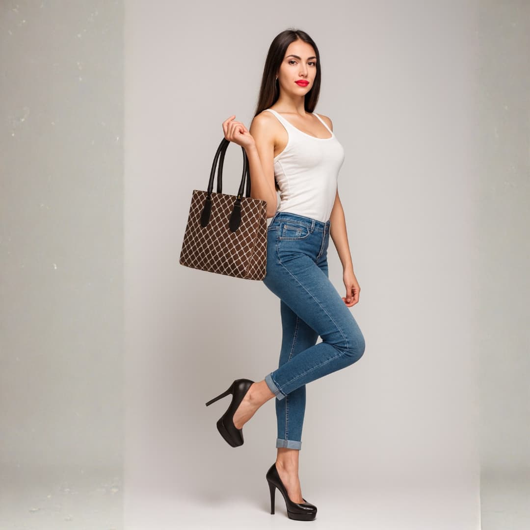 Premium Pattern Tote Handbag in Black thumbnail 2