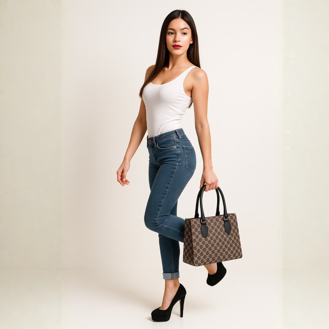 Premium Pattern Tote Handbag in Black thumbnail 3