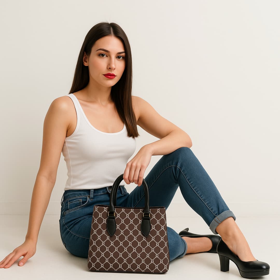Premium Pattern Tote Handbag in Black thumbnail 4