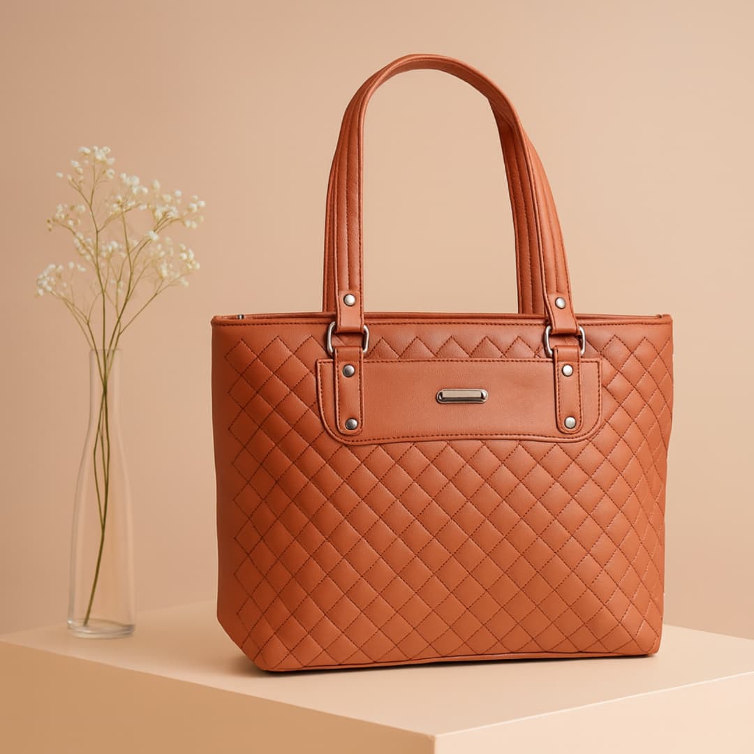Quilted Classic Tote Bag – Brown in Brown thumbnail 4
