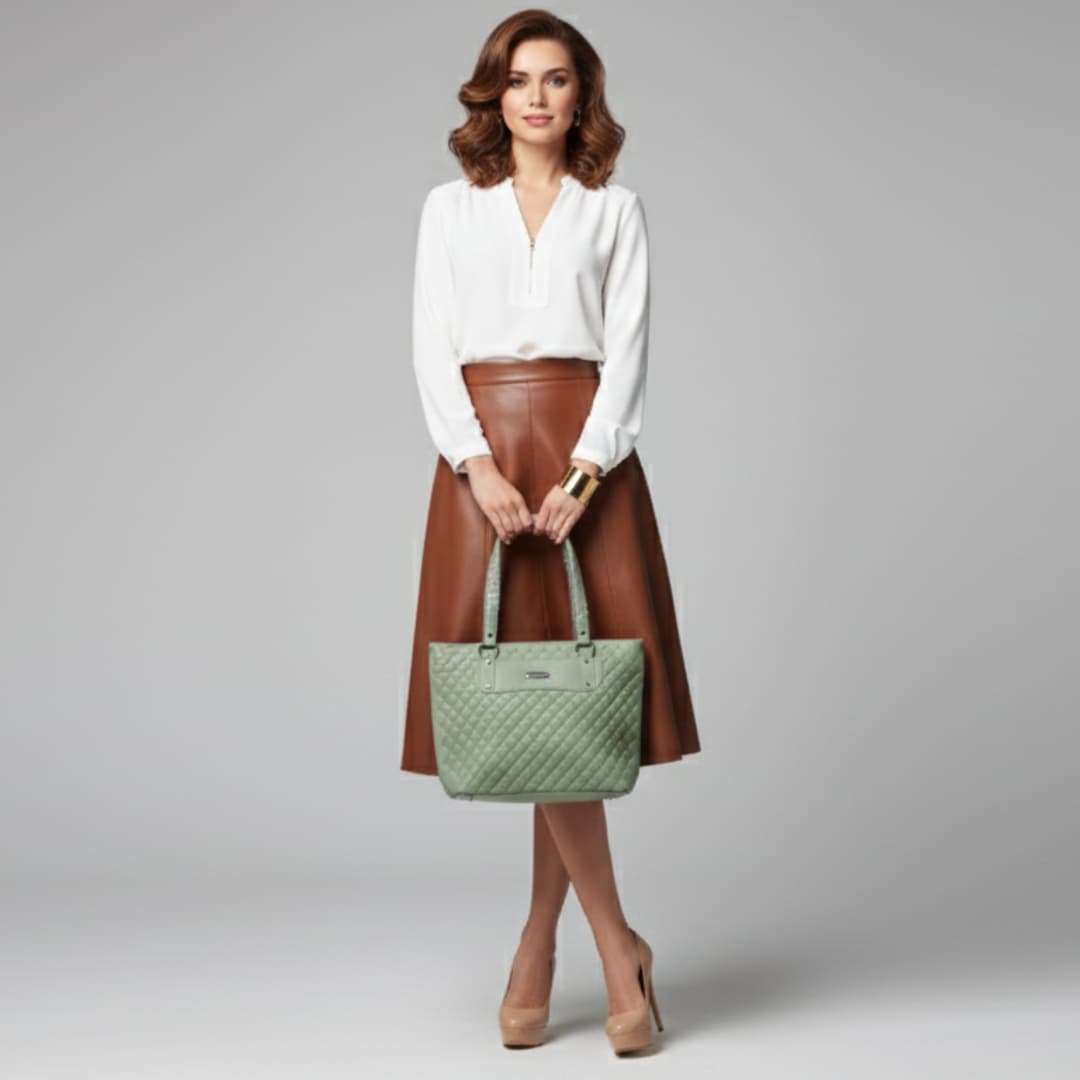 Quilted Classic Tote Bag – Green in Green thumbnail 2