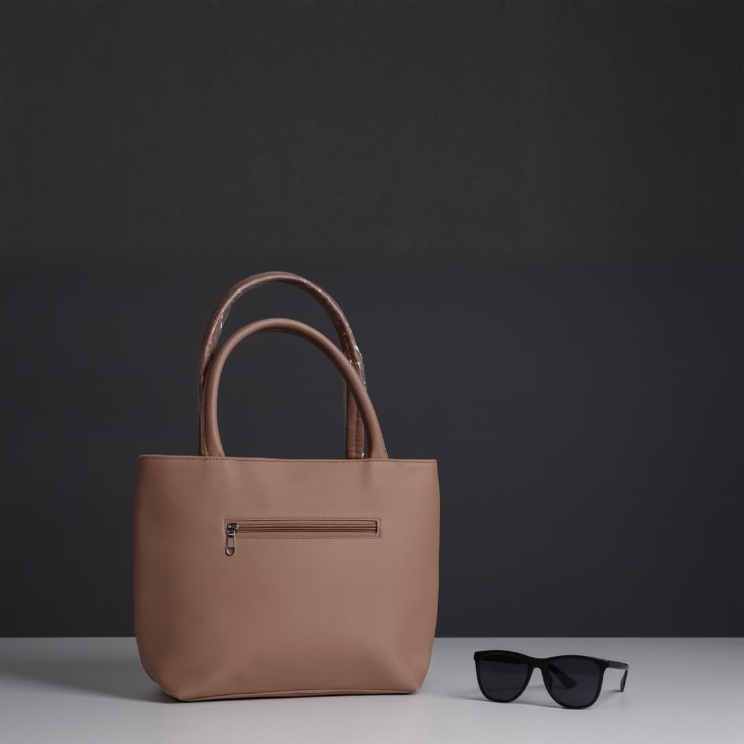 Classic Brown Quilted Tote Handbag with Pouch in Brown thumbnail 5