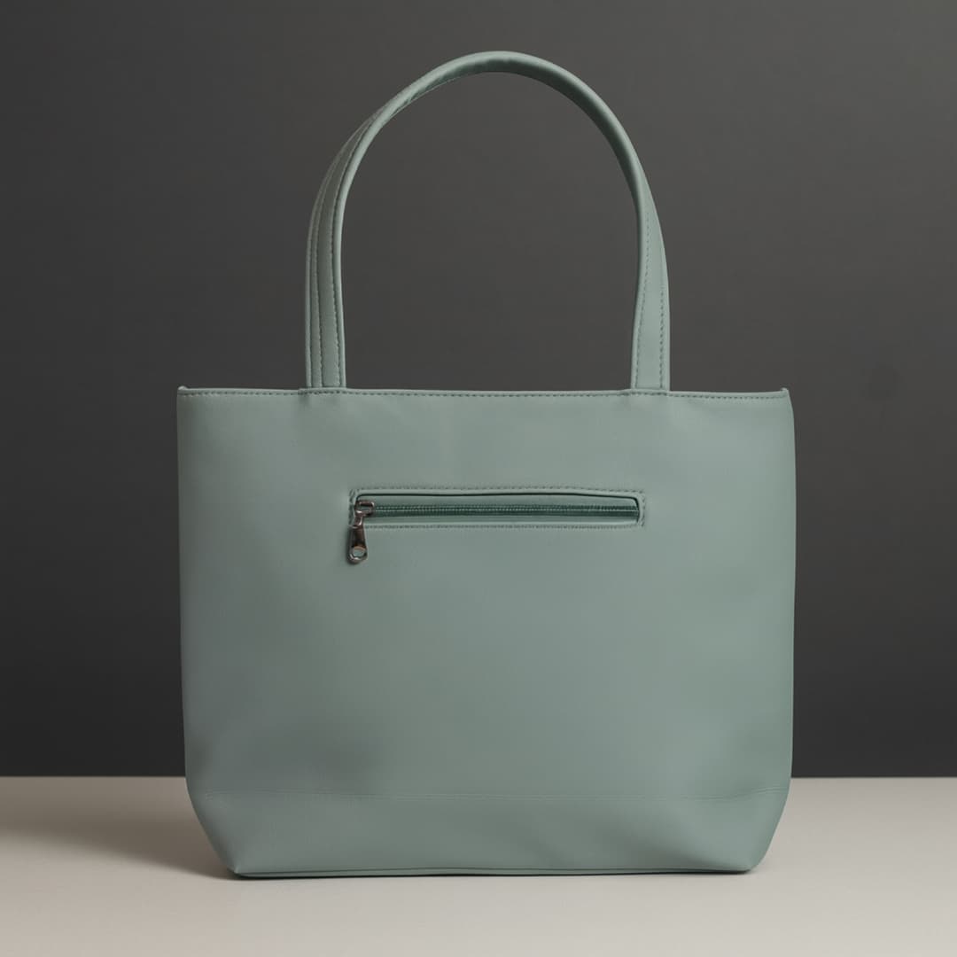 Elegant Green Quilted Tote Handbag with Pouch in Green thumbnail 6