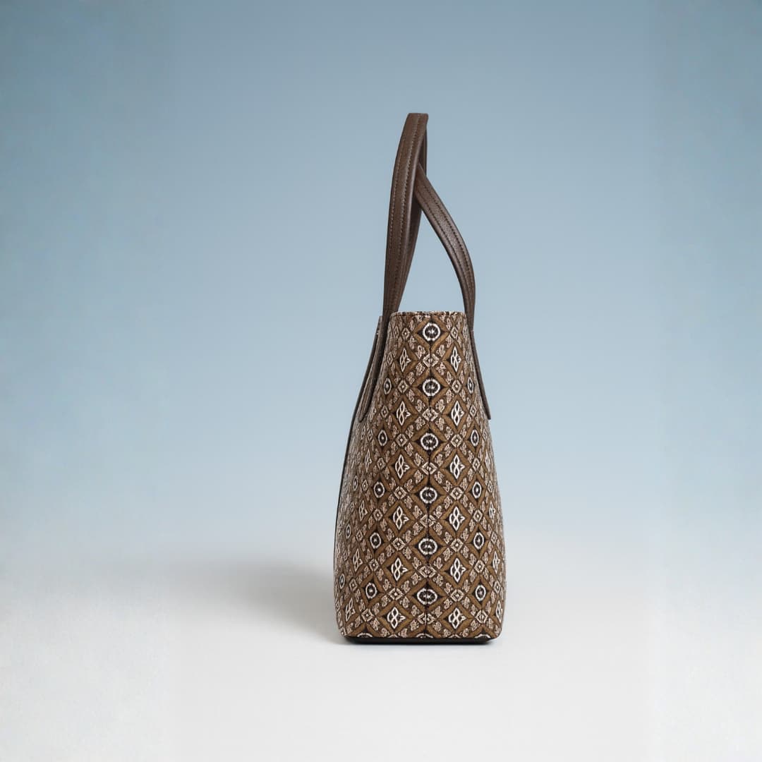 Tan Pattern Tote Bag in Tan thumbnail 6