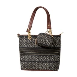 Floral Chain Tote Bag with Mini Pouch in Black
