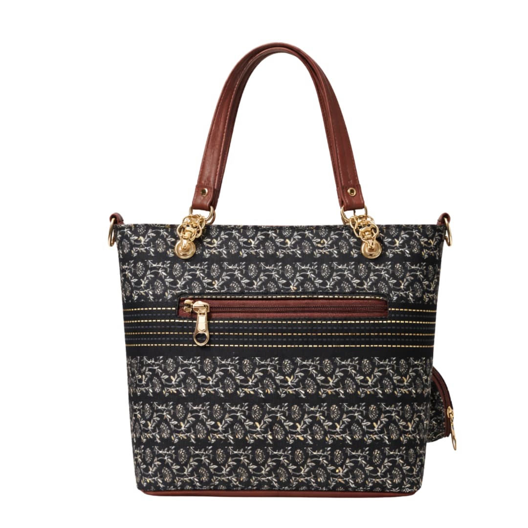 Floral Chain Tote Bag with Mini Pouch in Black thumbnail 4