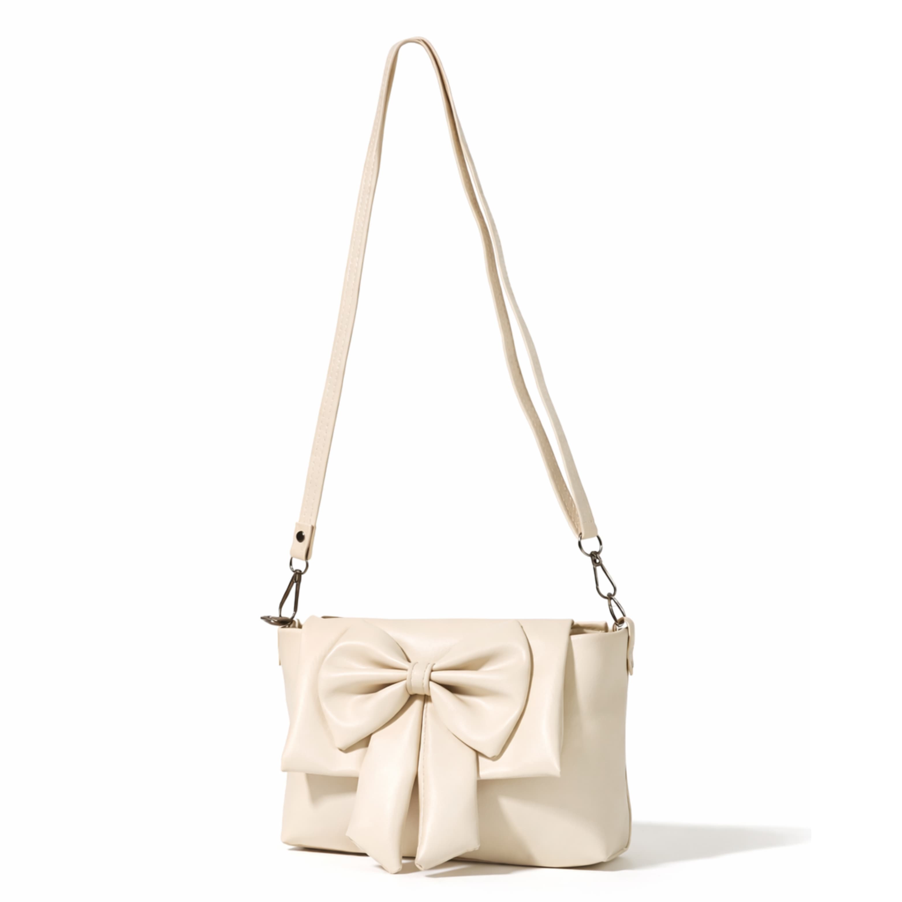 Beige Bow Crossbody Bag in Beige thumbnail 3