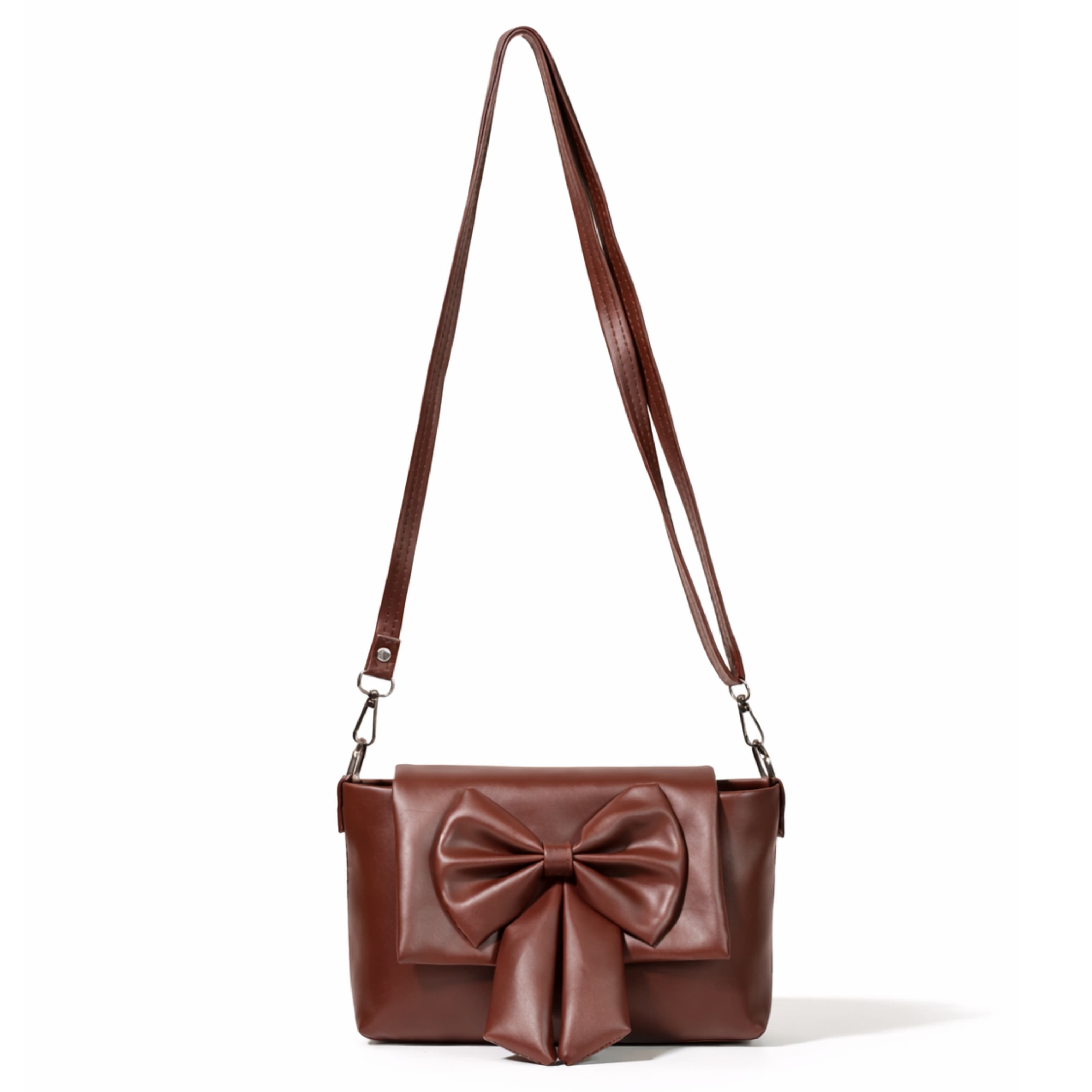 Brown Bow Crossbody Bag in Brown thumbnail 3