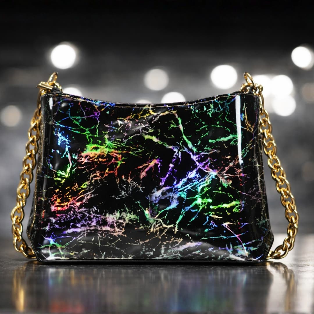 Black Holographic Chain Handbag in Black thumbnail 5