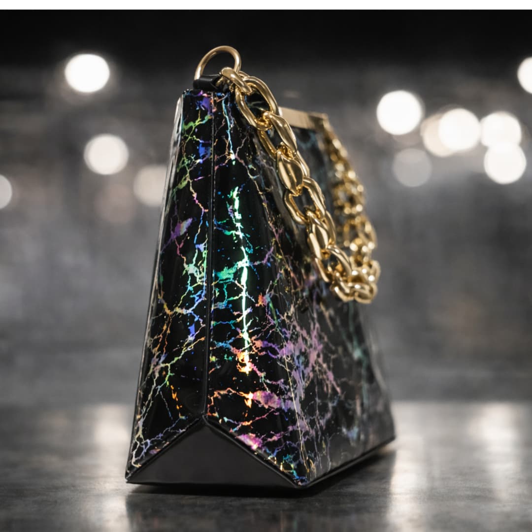 Black Holographic Chain Handbag in Black thumbnail 6