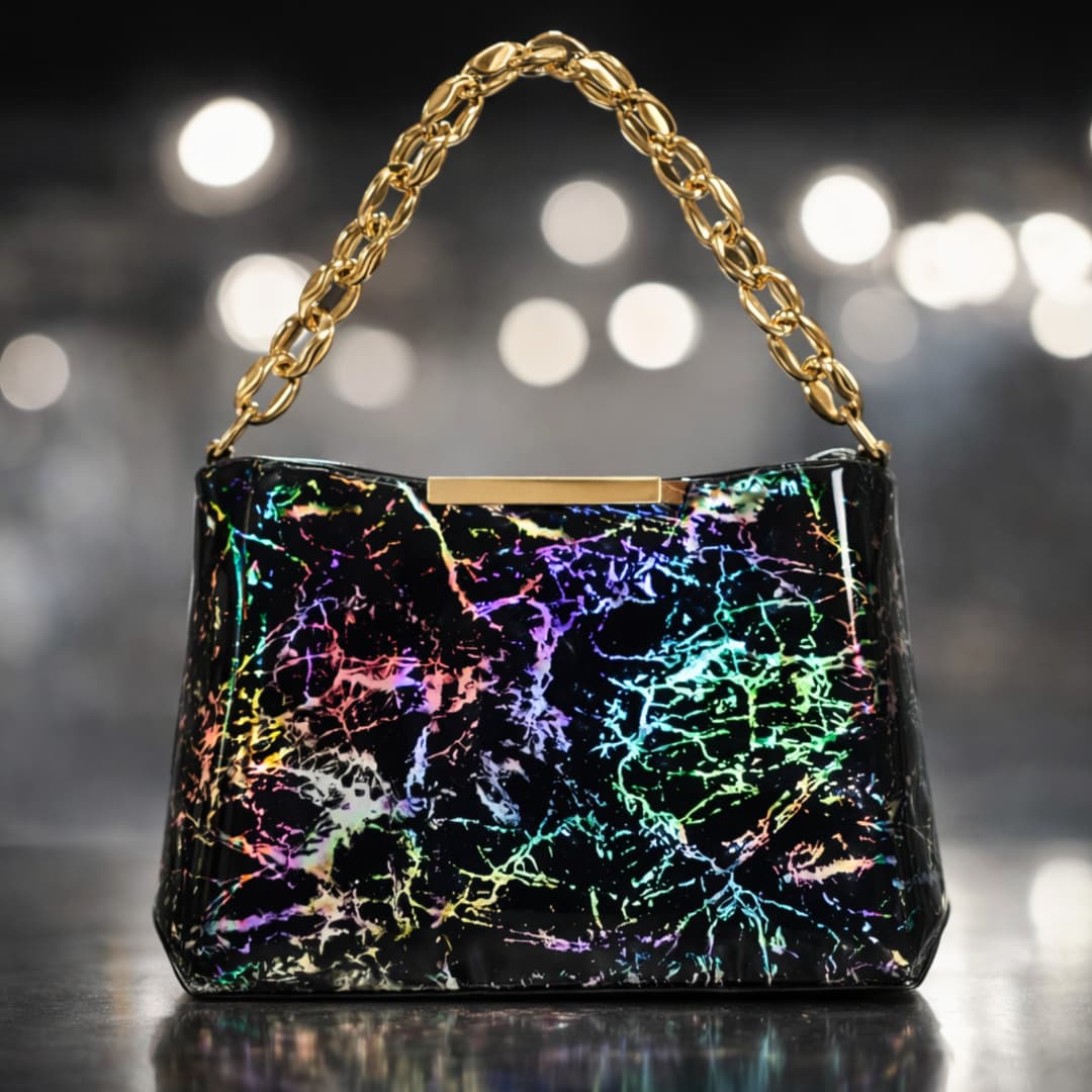 Black Holographic Chain Handbag in Black thumbnail 7