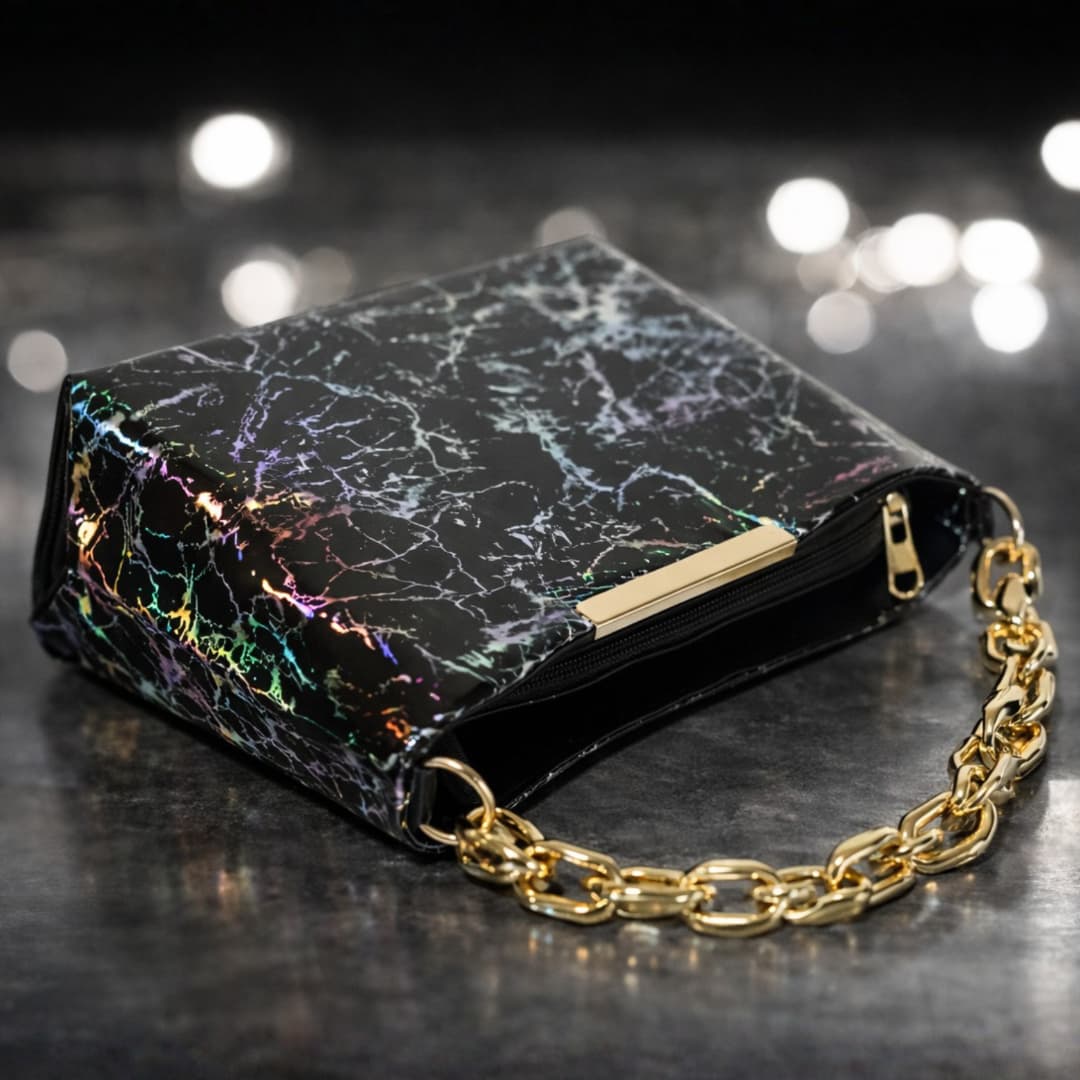 Black Holographic Chain Handbag in Black thumbnail 8