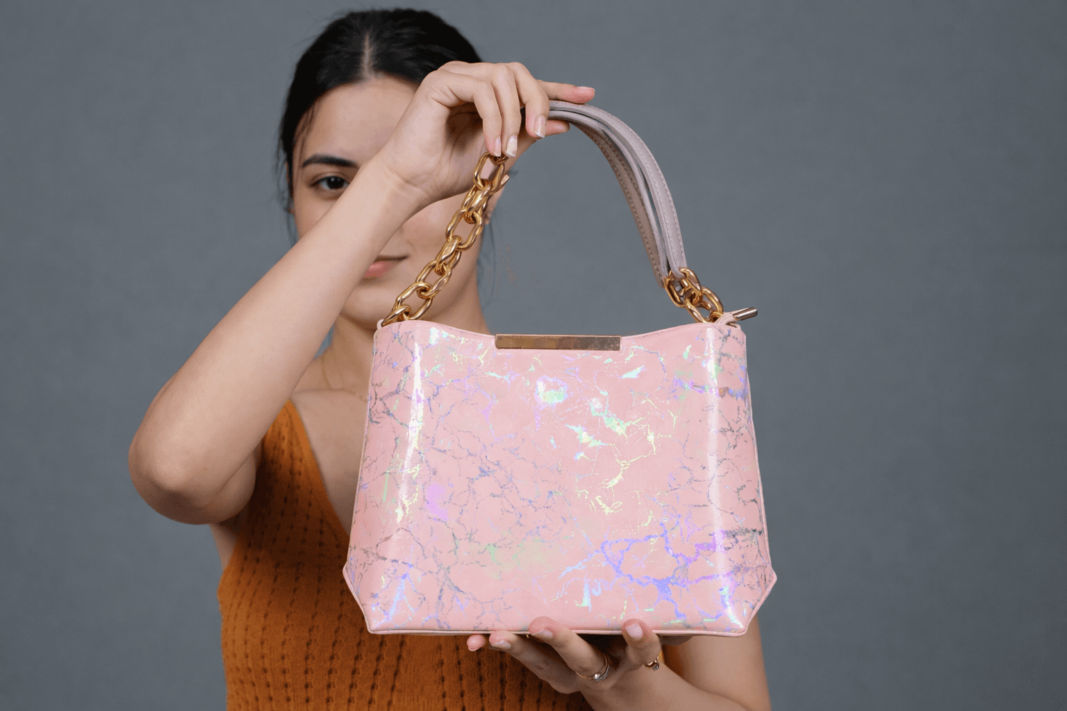 Pink Holographic Chain Handbag in Pink thumbnail 2