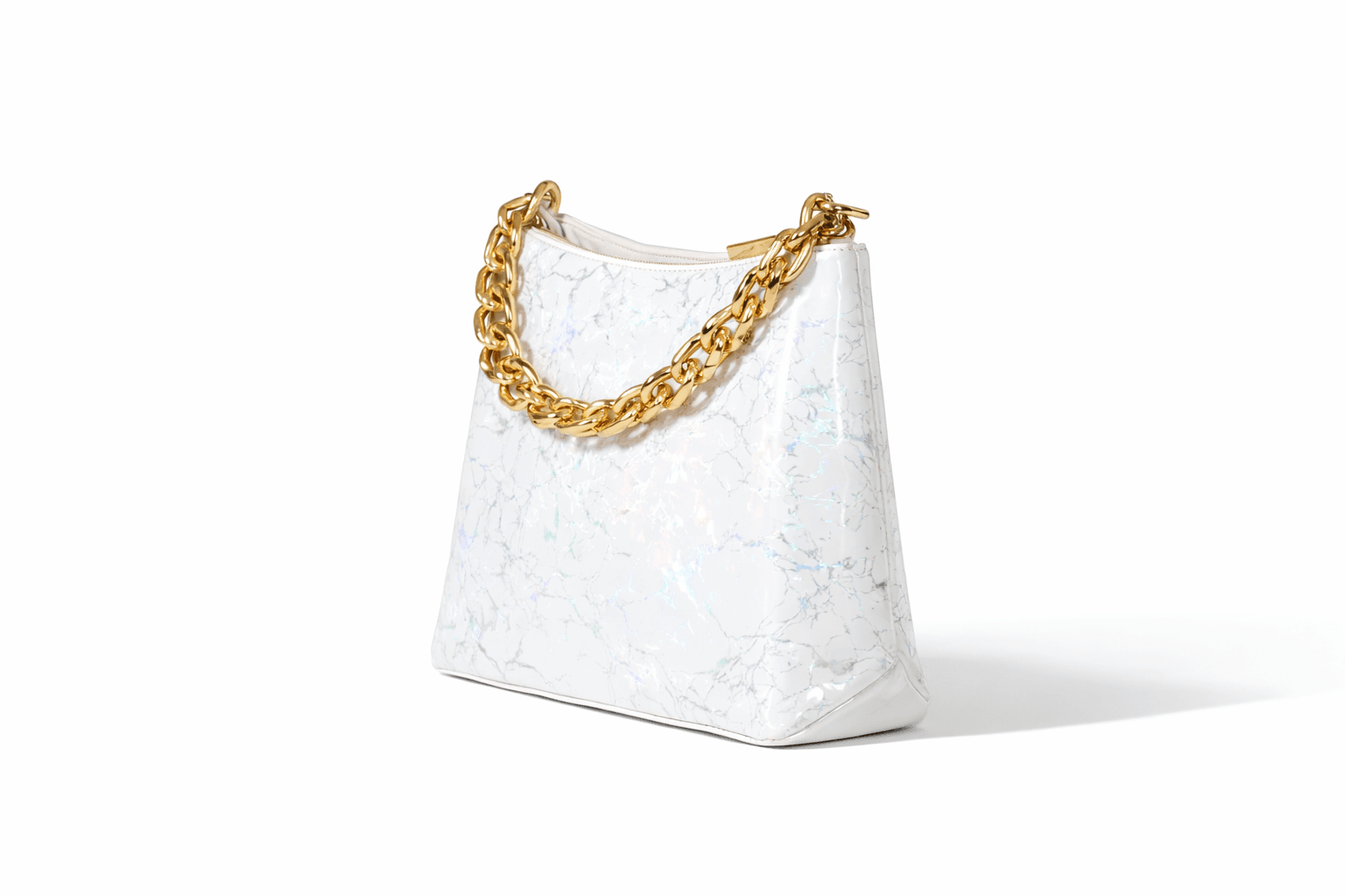 White Holographic Chain Handbag in White thumbnail 3