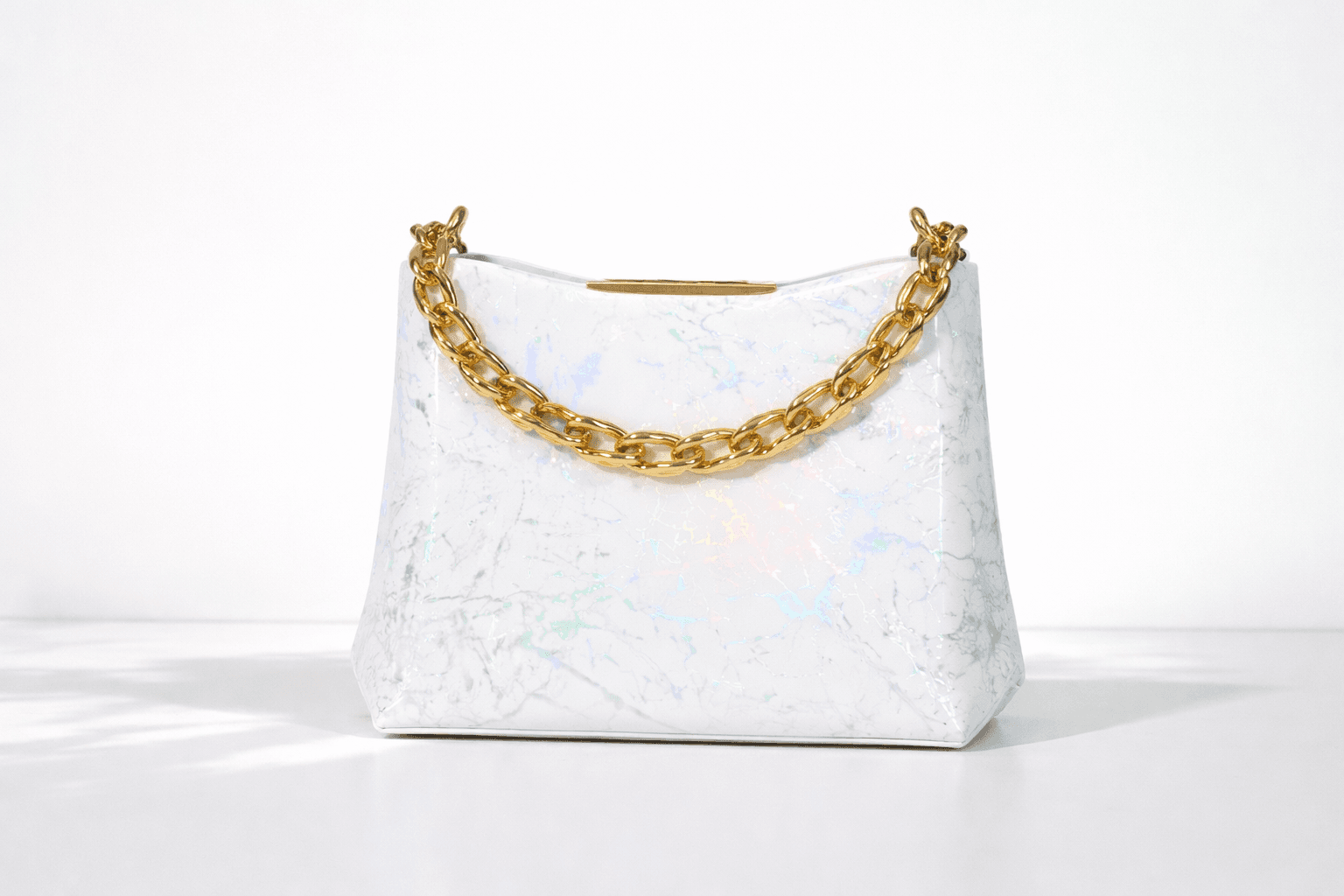 White Holographic Chain Handbag in White thumbnail 5