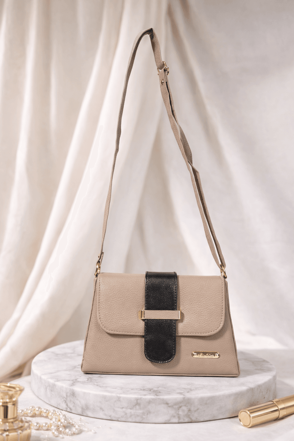 Elegance Flap Mini Sling Bag in Tan thumbnail 3