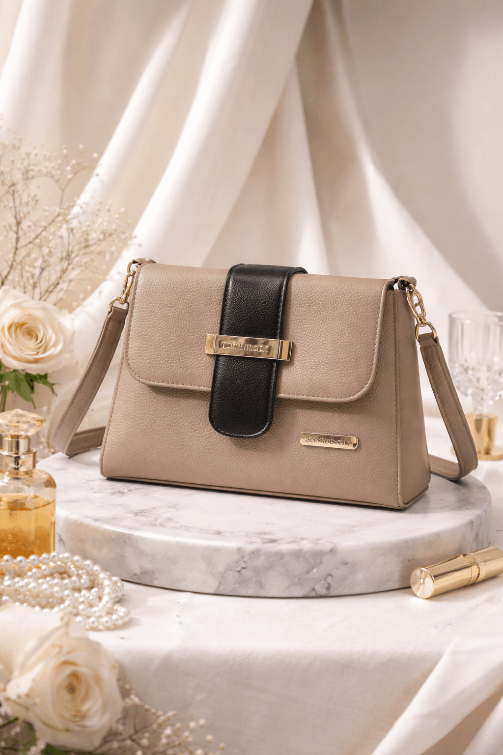 Elegance Flap Mini Sling Bag in Tan thumbnail 4