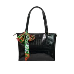 Black Croc-Texture Tote Bag in Black