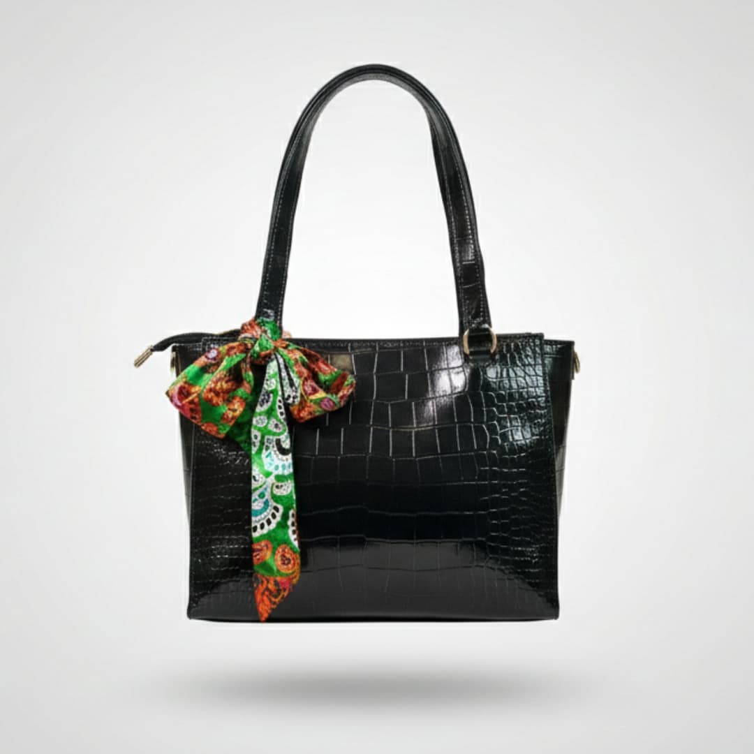 Black Croc-Texture Tote Bag in Black thumbnail 3