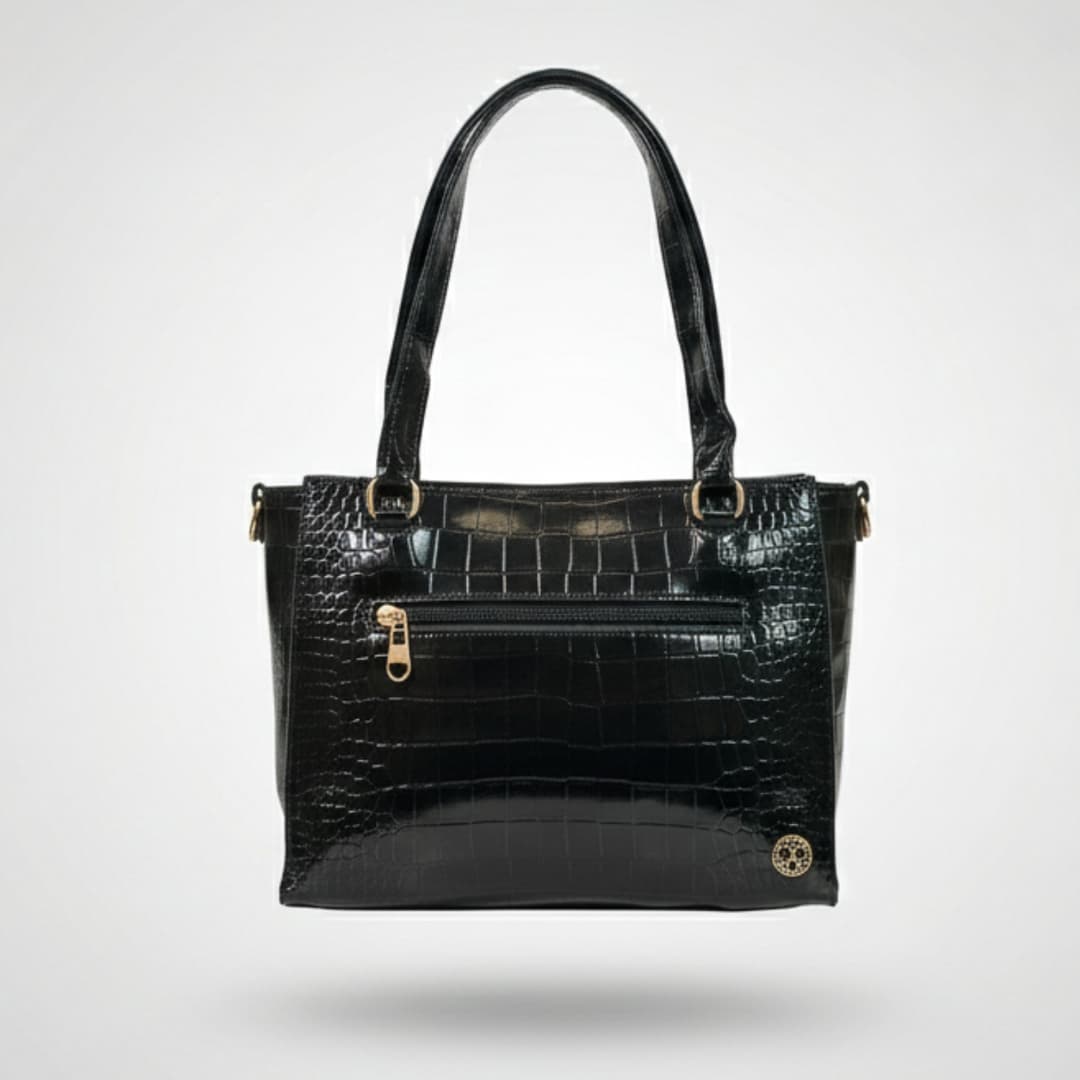 Black Croc-Texture Tote Bag in Black thumbnail 4