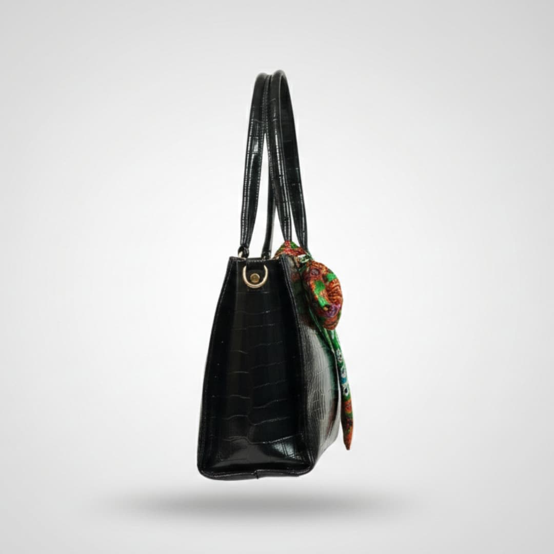 Black Croc-Texture Tote Bag in Black thumbnail 5