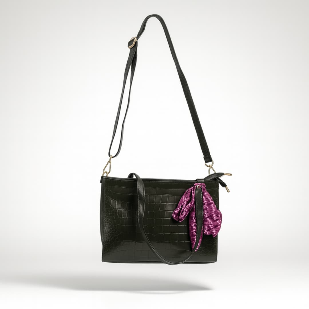 Green Croc-Texture Tote Bag in Green thumbnail 4