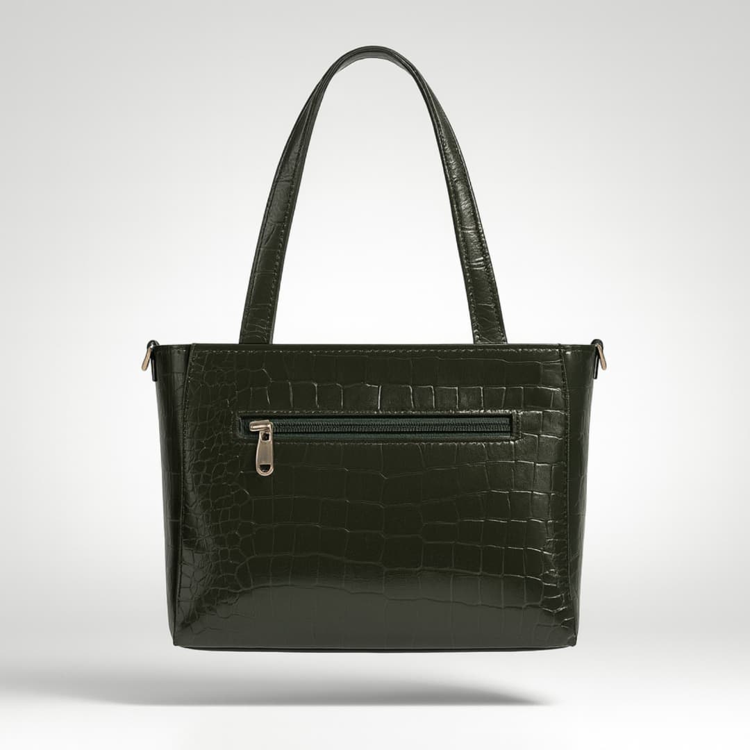 Green Croc-Texture Tote Bag in Green thumbnail 6