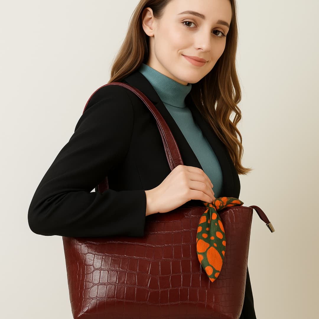 Redwine Croc-Texture Tote Bag in Redwine thumbnail 2