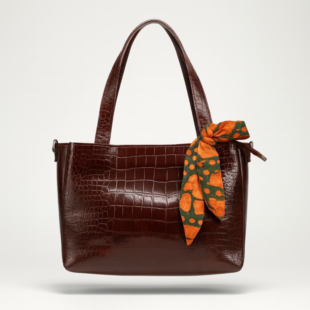 Redwine Croc-Texture Tote Bag in Redwine thumbnail 3
