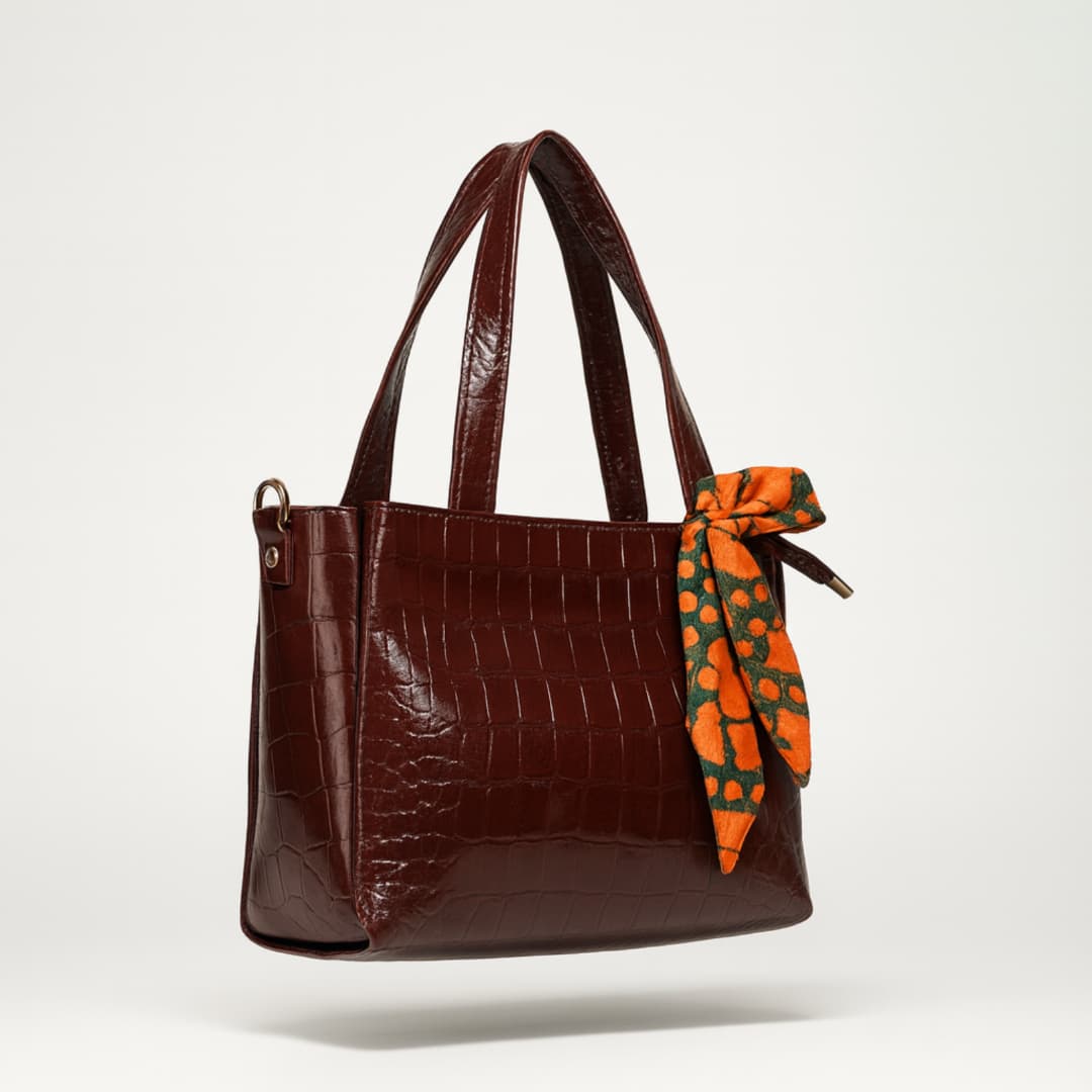 Redwine Croc-Texture Tote Bag in Redwine thumbnail 4