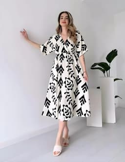 Trendy Floral Wrap Style Dress For Women - Soft Fabric High-Waist Midi Dress For Office & Casual Wear