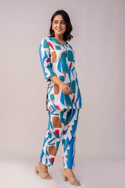 Modern Abstract Printed Co-Ord Set For Women – Relaxed Fit Top & Straight Pants