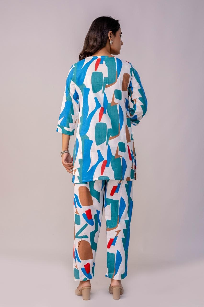 Modern Abstract Printed Co-Ord Set For Women – Relaxed Fit Top & Straight Pants thumbnail 3