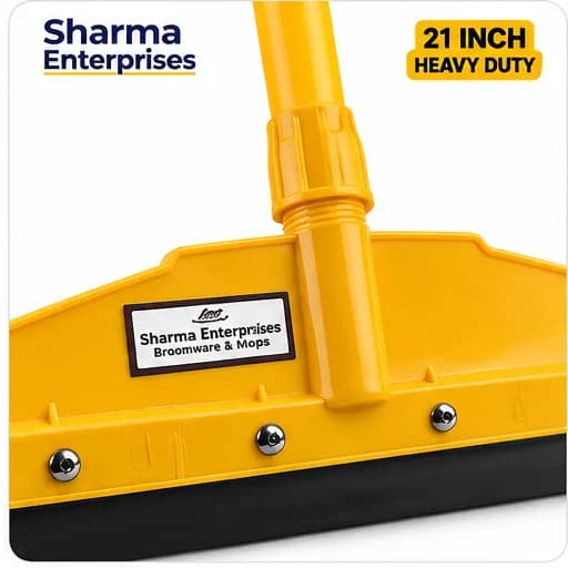 Yellow Plastic Floor Wiper with Long Handle and Black Rubber Blade thumbnail 5
