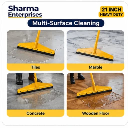 Yellow Plastic Floor Wiper with Long Handle and Black Rubber Blade thumbnail 3