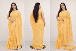 Timeless Mustard Embroidered Saree – Perfect For Festive Elegance