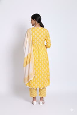 Women'S Floral Print Cotton Anarkali Kurta With Pant And Dupatta Set (Set Of 3)