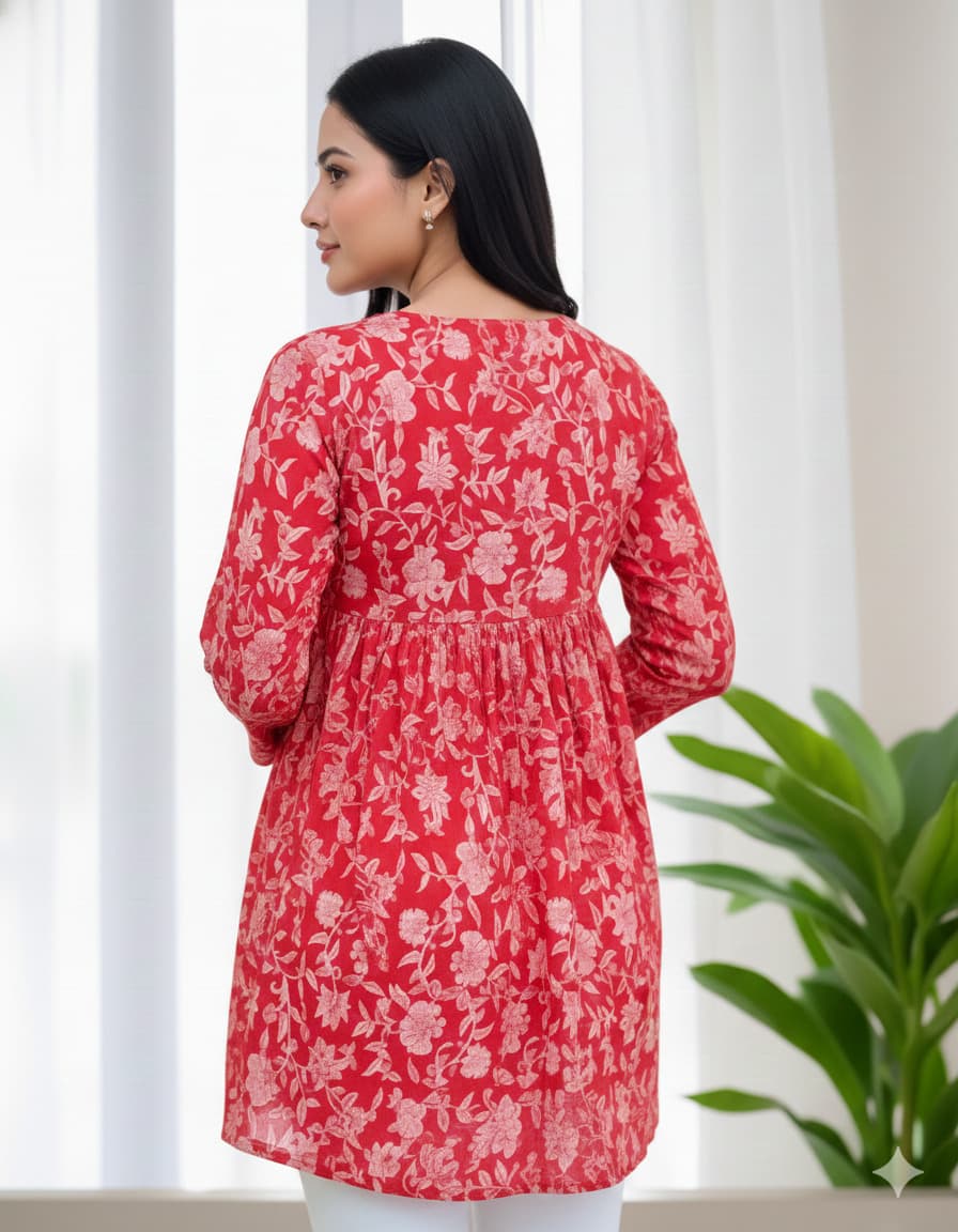 Women’S Festive Printed Flare Tunic | Ethnic Fusion Long Top For Jeans & Leggings | Soft Cotton Casual Wear thumbnail 3
