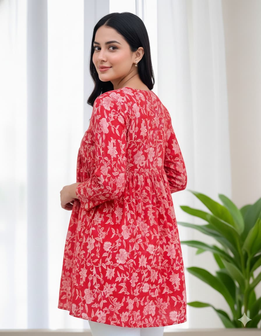 Women’S Festive Printed Flare Tunic | Ethnic Fusion Long Top For Jeans & Leggings | Soft Cotton Casual Wear thumbnail 2