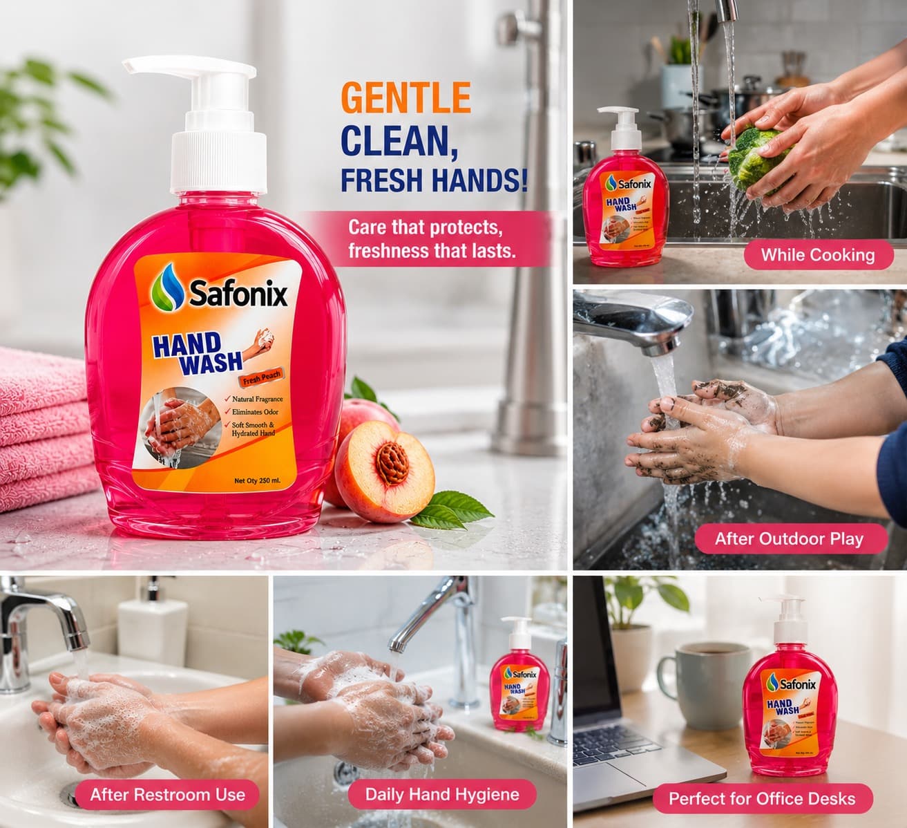 Safonix Hand Wash Liquid | Fresh Peach Fragrance 250 ML Pack Of 2 thumbnail 3