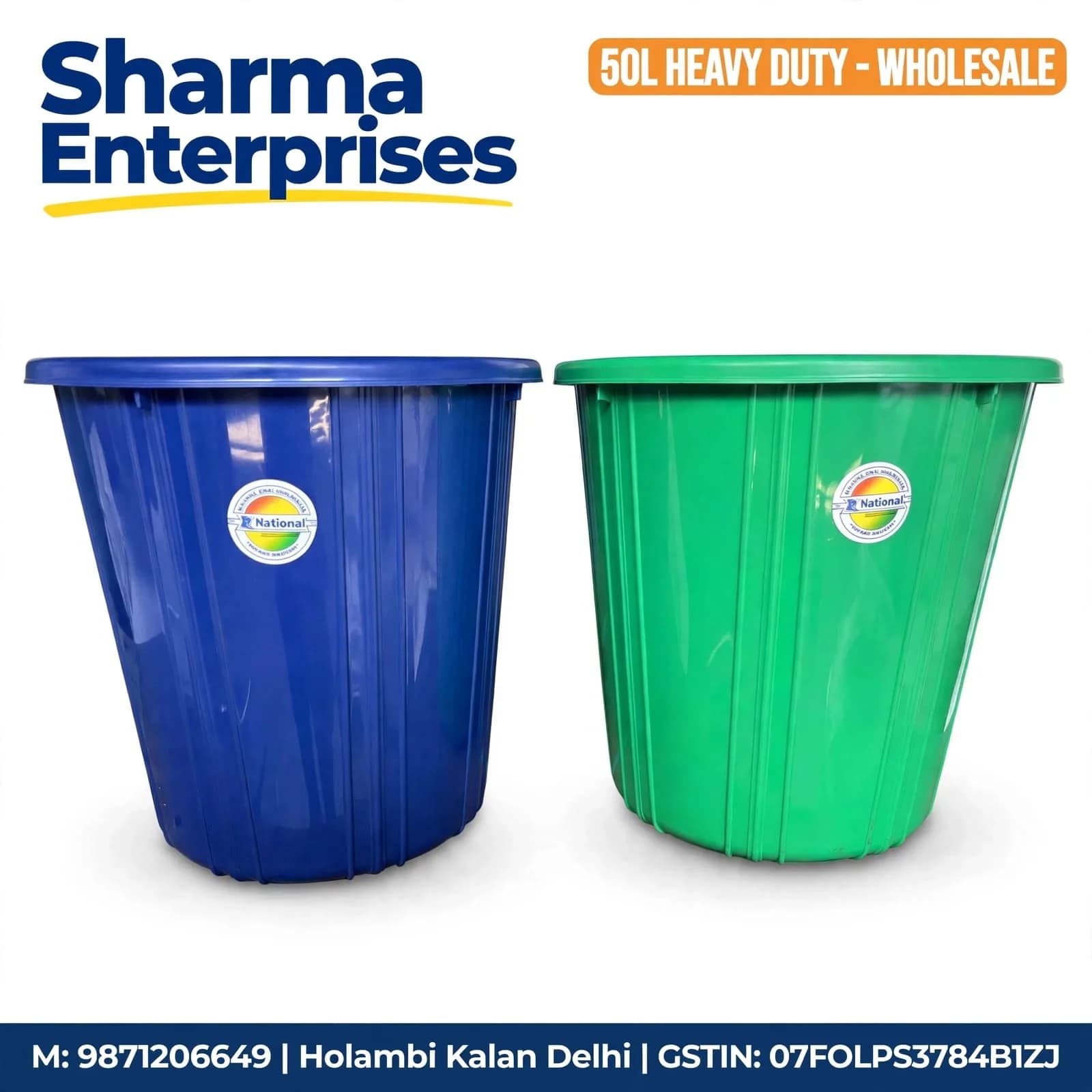 Green 10 L Heavy-Duty Plastic Open-Top Waste Bin with Ribbed Tapered Body