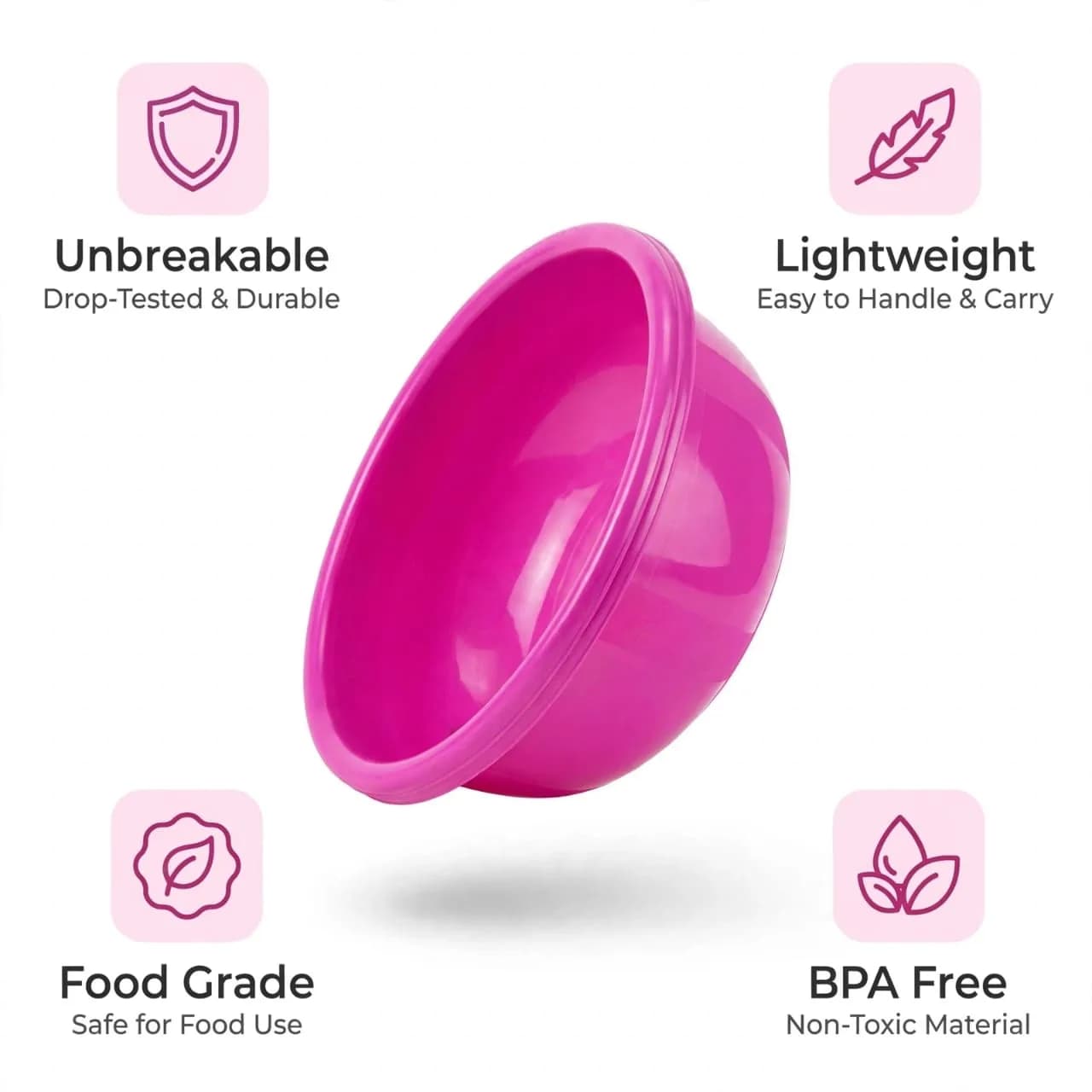 Round Plastic Serving Bowl with Smooth Interior and Raised Rim thumbnail 2