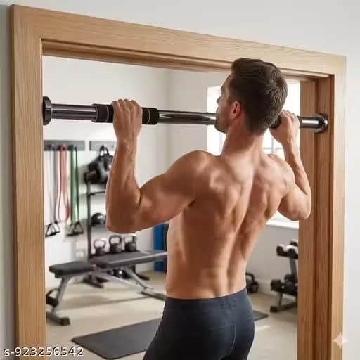 Black Metal Doorway Pull-Up Bar with Multicolour Foam Grip Handles thumbnail 7